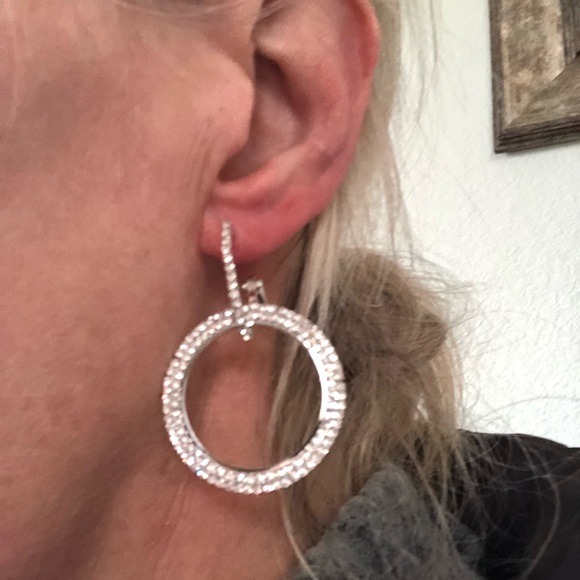 Rhinestone geometric circle round leverback dangle earrings - Picture 8 of 9